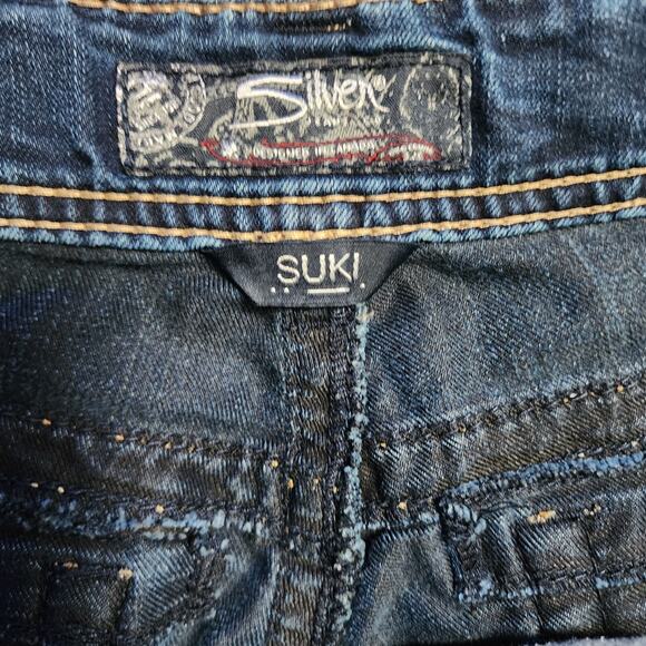 Silver Jeans Suki Mid Slim Boot W32 L33 Stretch Denim Jeans Embellished Bling - Picture 3 of 10